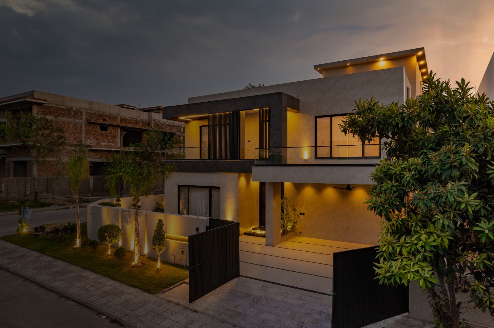 The Veridian B8 villa exterior at dusk in DHA Phase 2 Islamabad